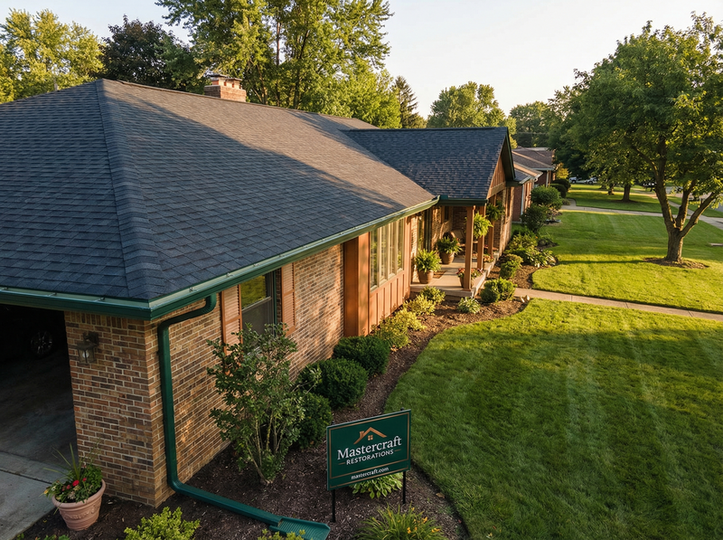 Same style Ohio ranch home with brand new architectural shingle roof and clean gutters